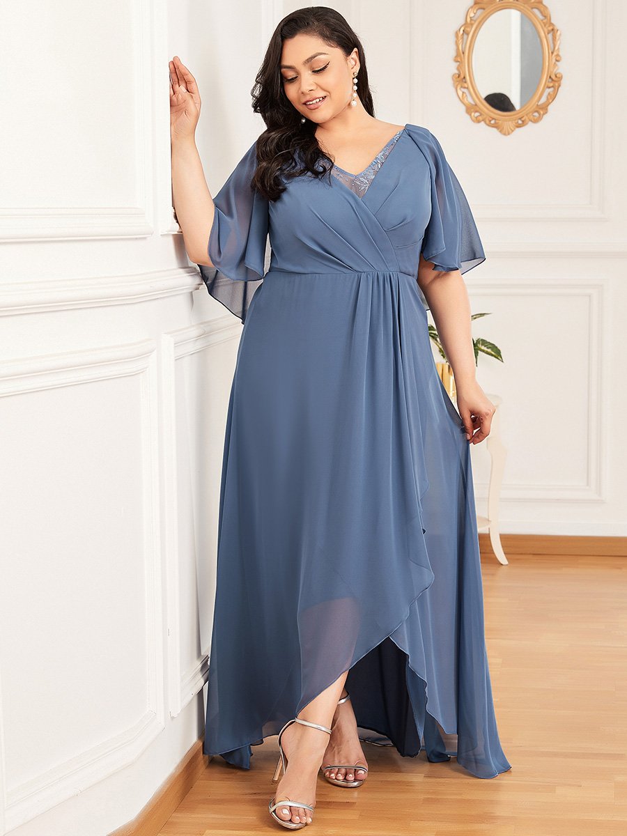 Flutter Sleeve V-Neck Floor-length Plus Szie Mother Dress