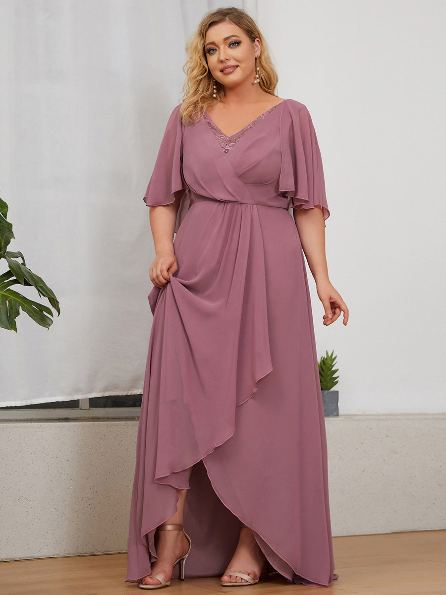 Flutter Sleeve V-Neck Floor-length Plus Szie Mother Dress