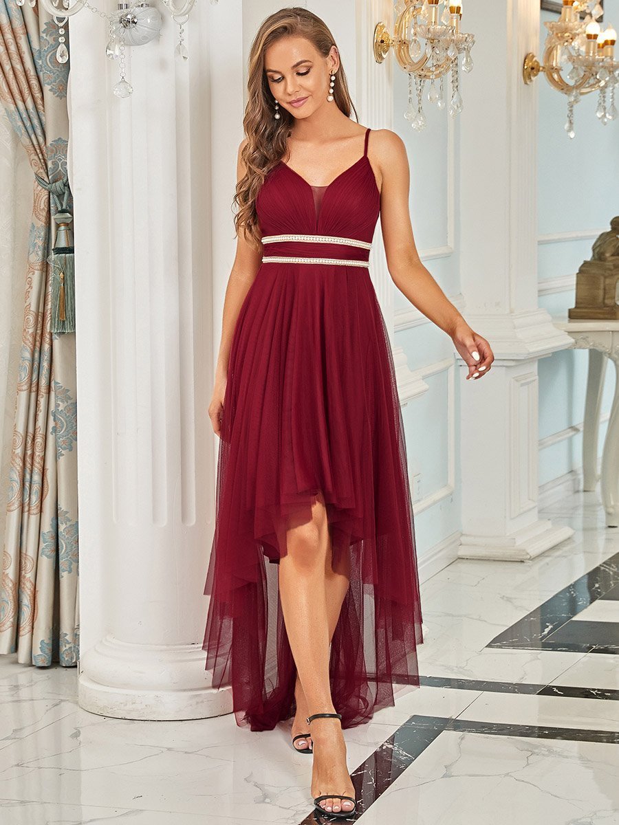 Color=Burgundy | Modest Wholesale High-Low Tulle Prom Dress For Women-Burgundy 1