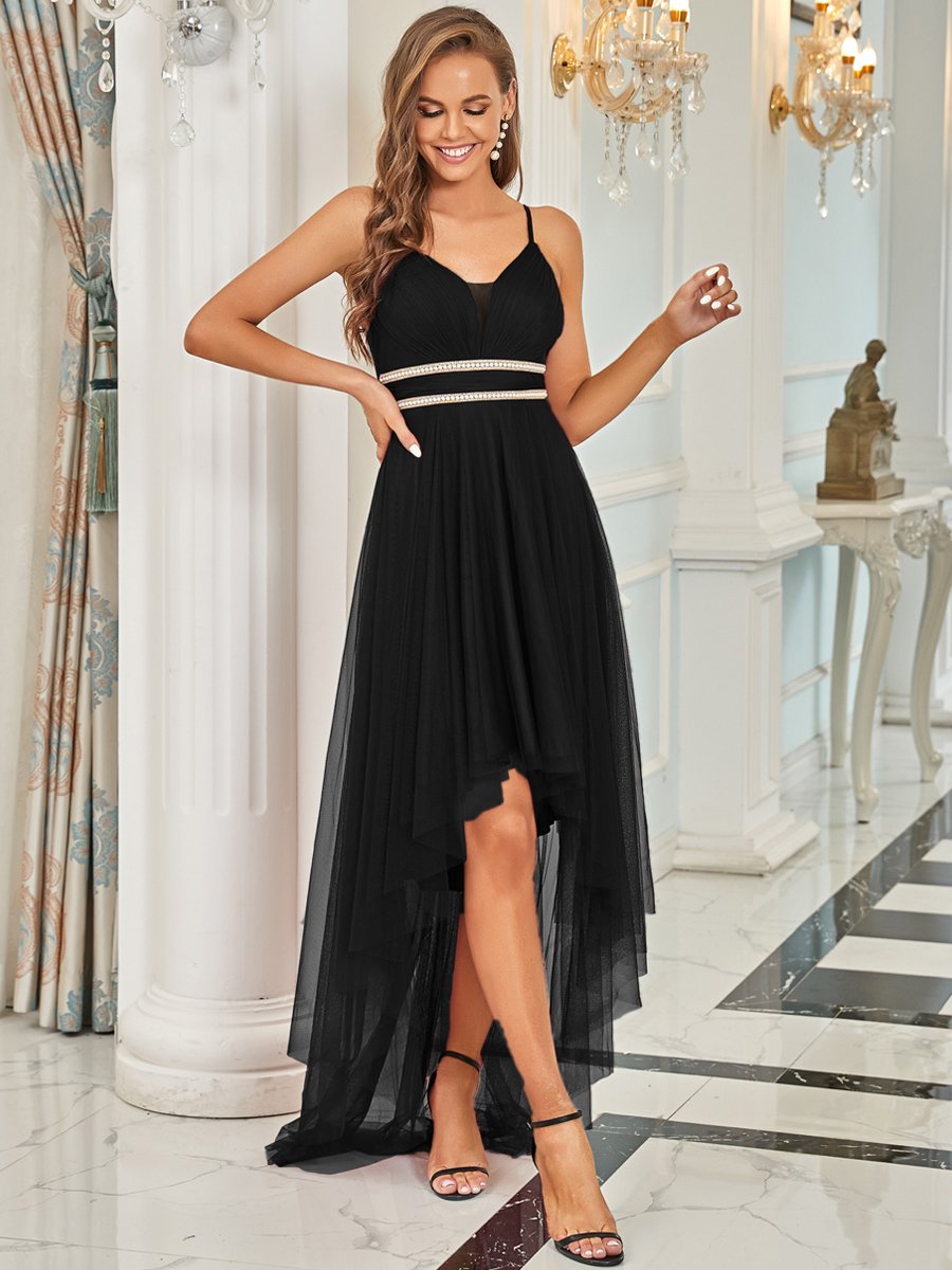 Color=Black | Modest Wholesale High-Low Tulle Prom Dress For Women-Black 1