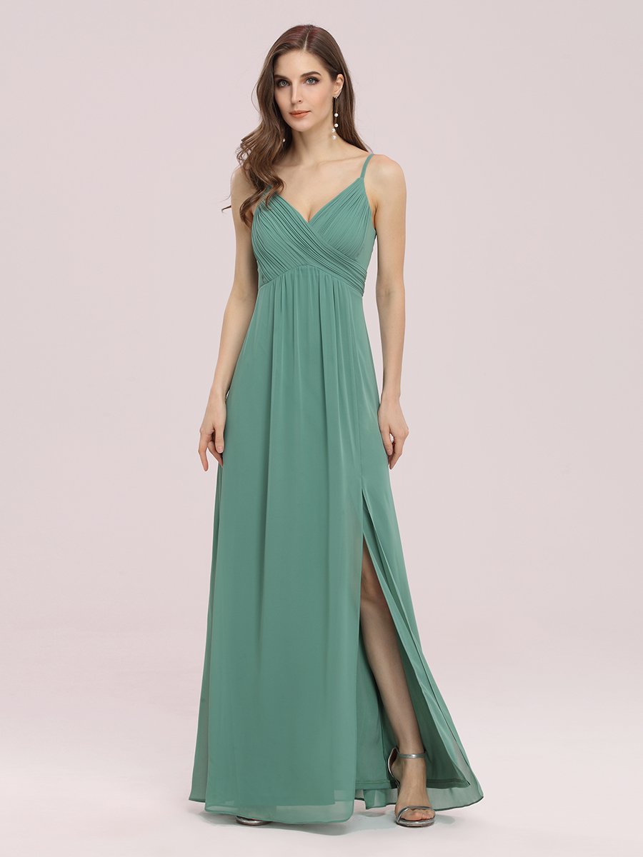 Women's Wholesale V Neck Chiffon Bridesmaid Dress with Side Split
