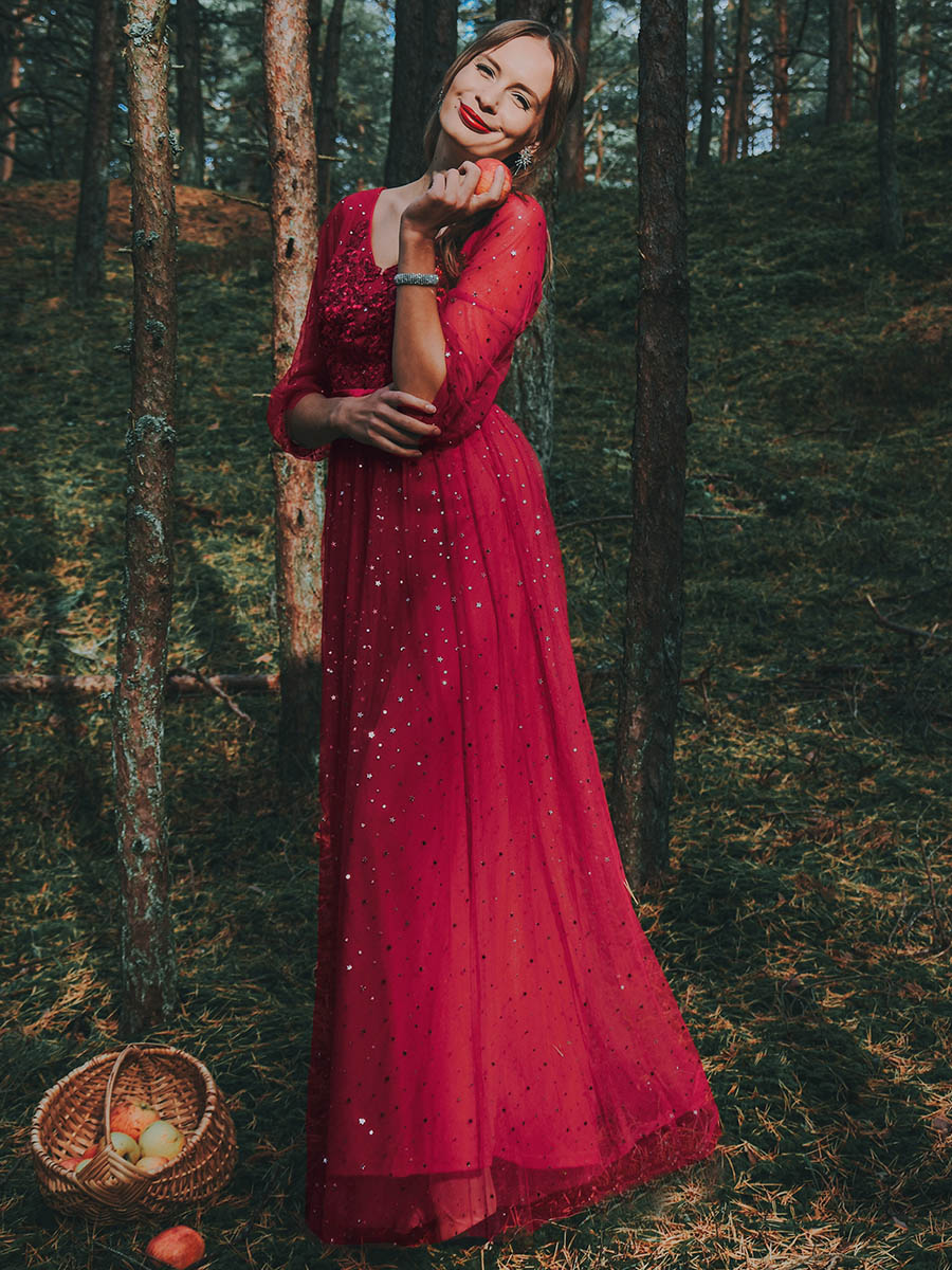 Fashion Maxi V Neck Tulle Wholesale Evening Dress with Shiny Dot
