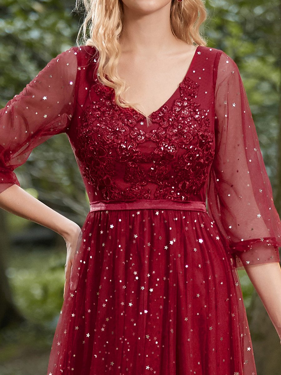 Fashion Maxi V Neck Tulle Wholesale Evening Dress with Shiny Dot