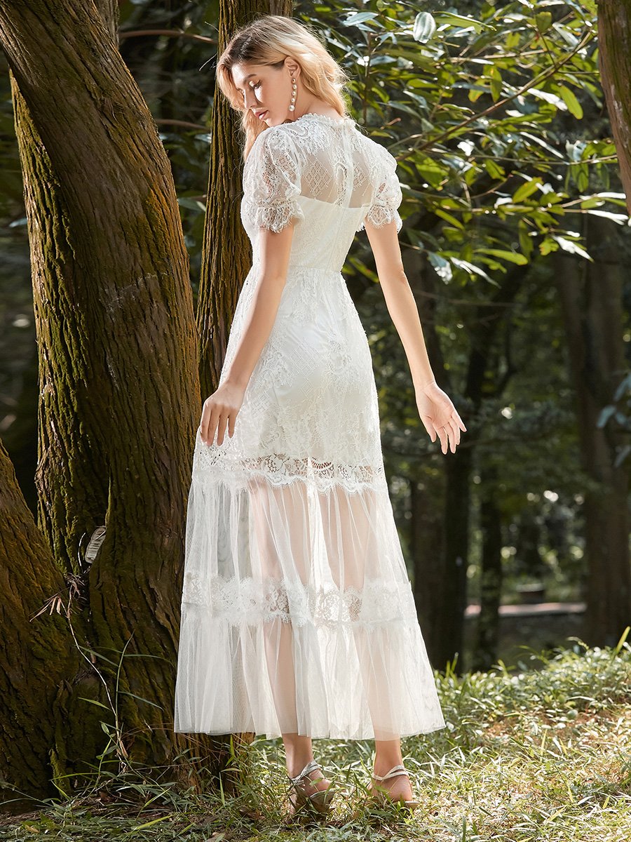 Dainty A-Line Lace Wholesale Midi Casual Dress with Short Sleeves