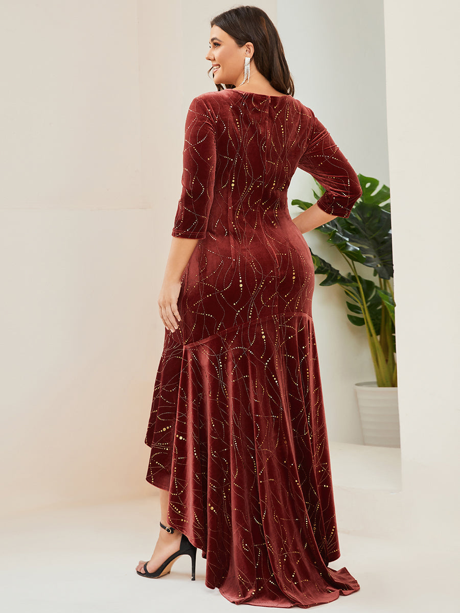Elegant Plus Size Bodycon Wholesale High-Low Velvet Party Dress