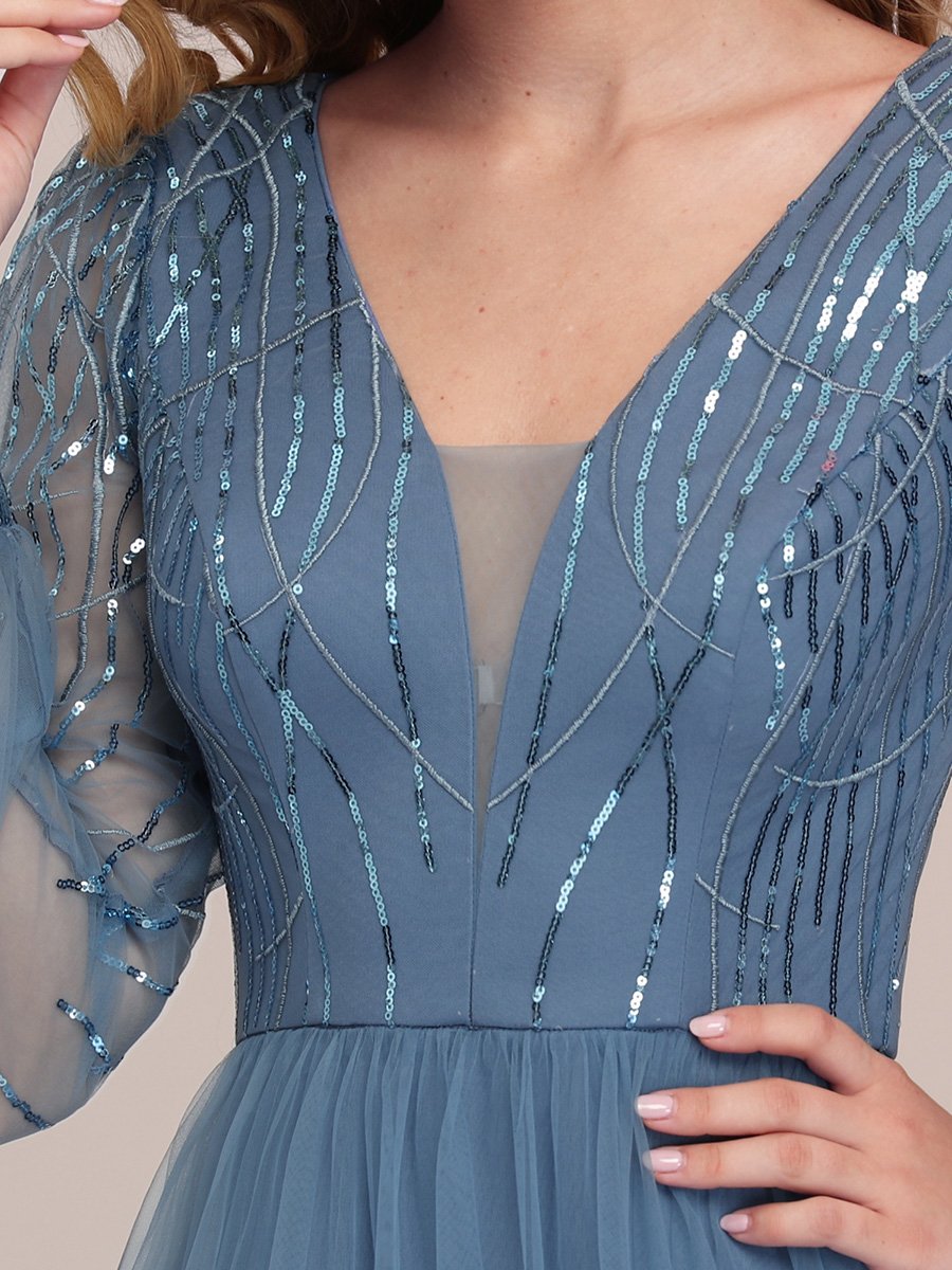 Sexy Deep V Neck Wholesale Sequin & Tulle Maxi Long Evening Dress