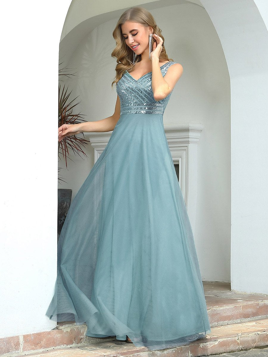Elegant V Neck A-Line Wholesale Long Bridesmaid Dress for Women