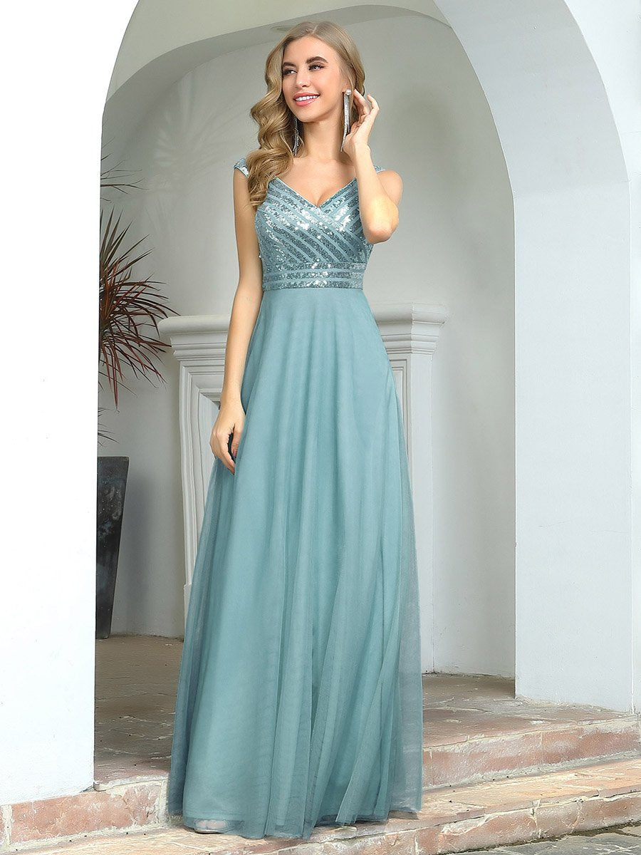 Elegant V Neck A-Line Wholesale Long Bridesmaid Dress for Women