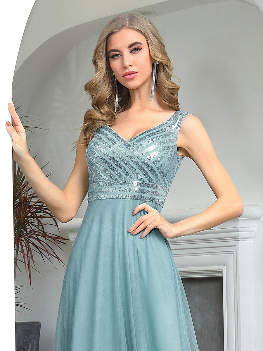 Elegant V Neck A-Line Wholesale Long Bridesmaid Dress for Women