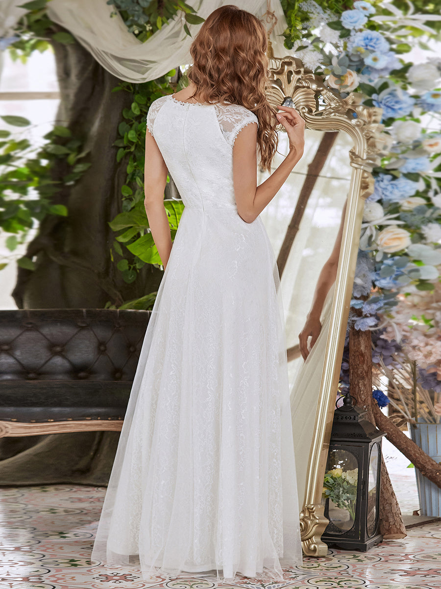 Romantic White V Neck Lace Tulle Wholesale Wedding Dresses