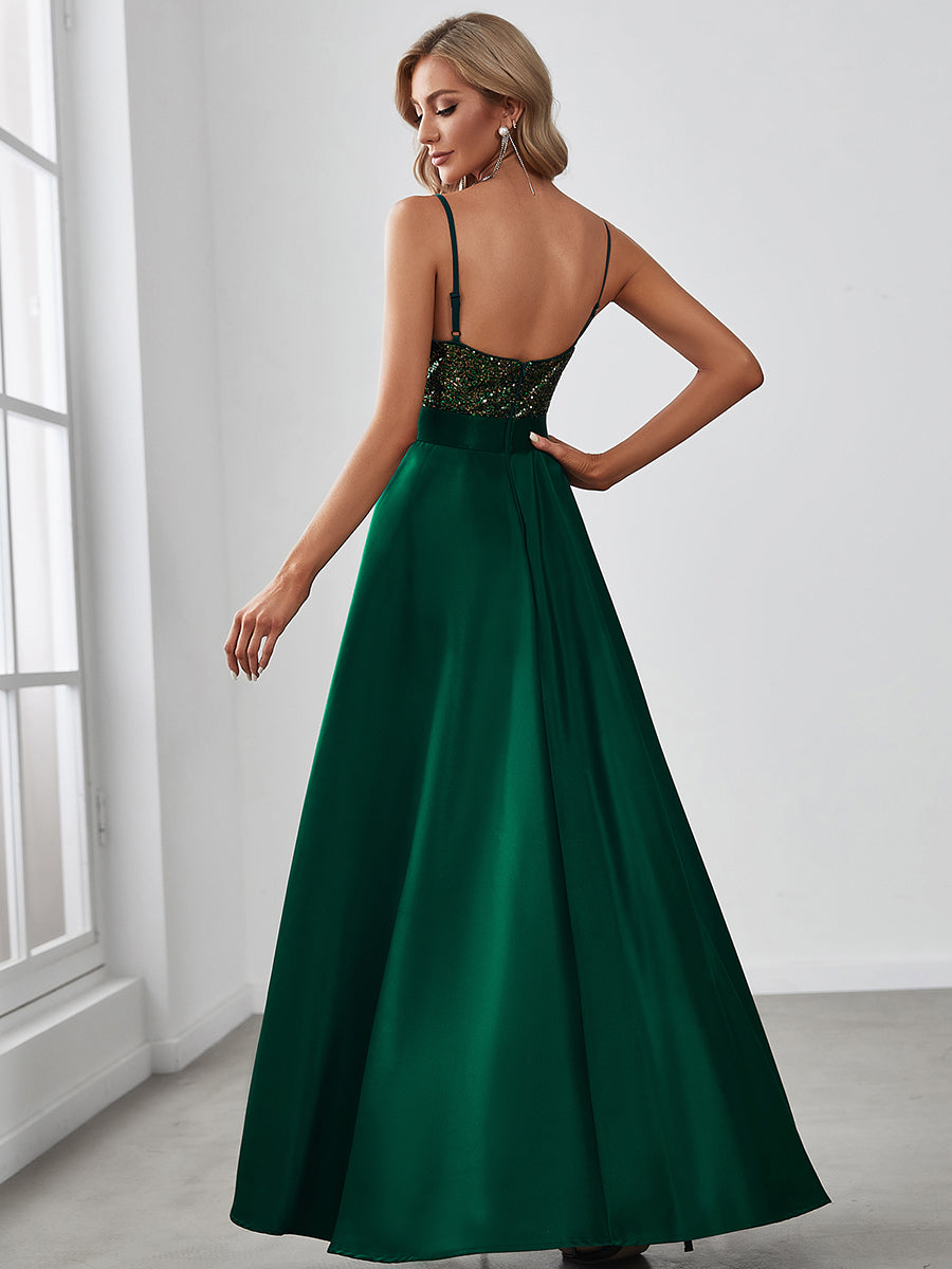 Plus Size Shiny High-Low Prom Dresses for Women
