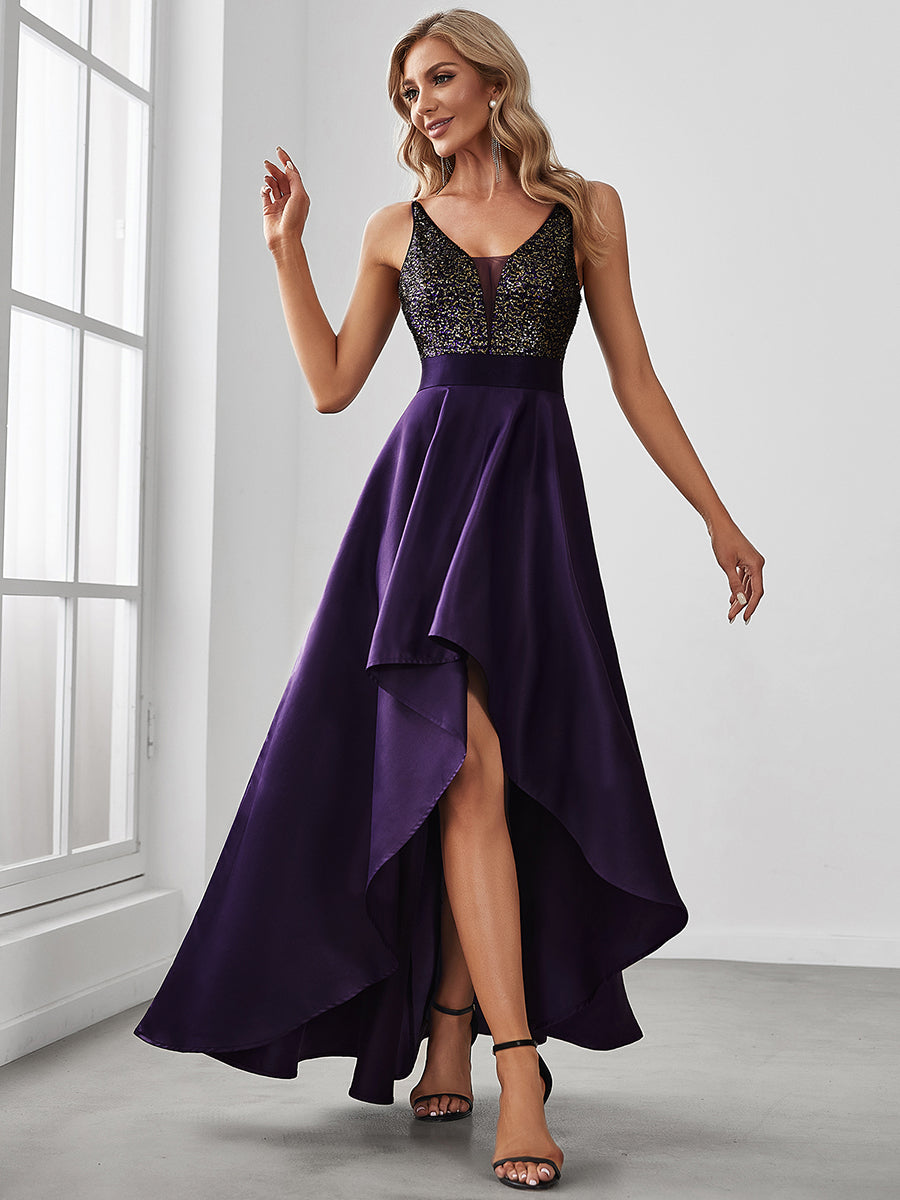 Plus Size Shiny High-Low Prom Dresses for Women