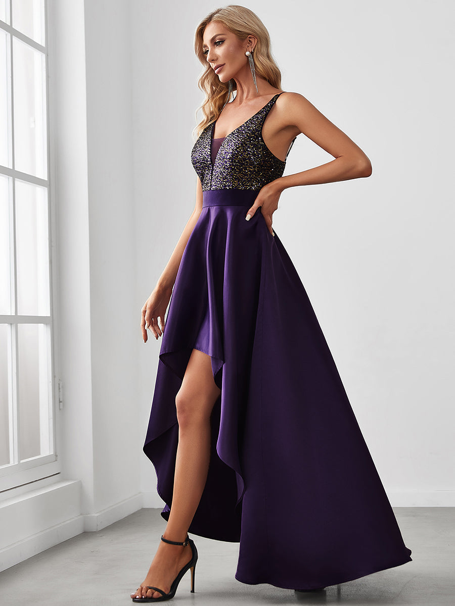 Plus Size Shiny High-Low Prom Dresses for Women