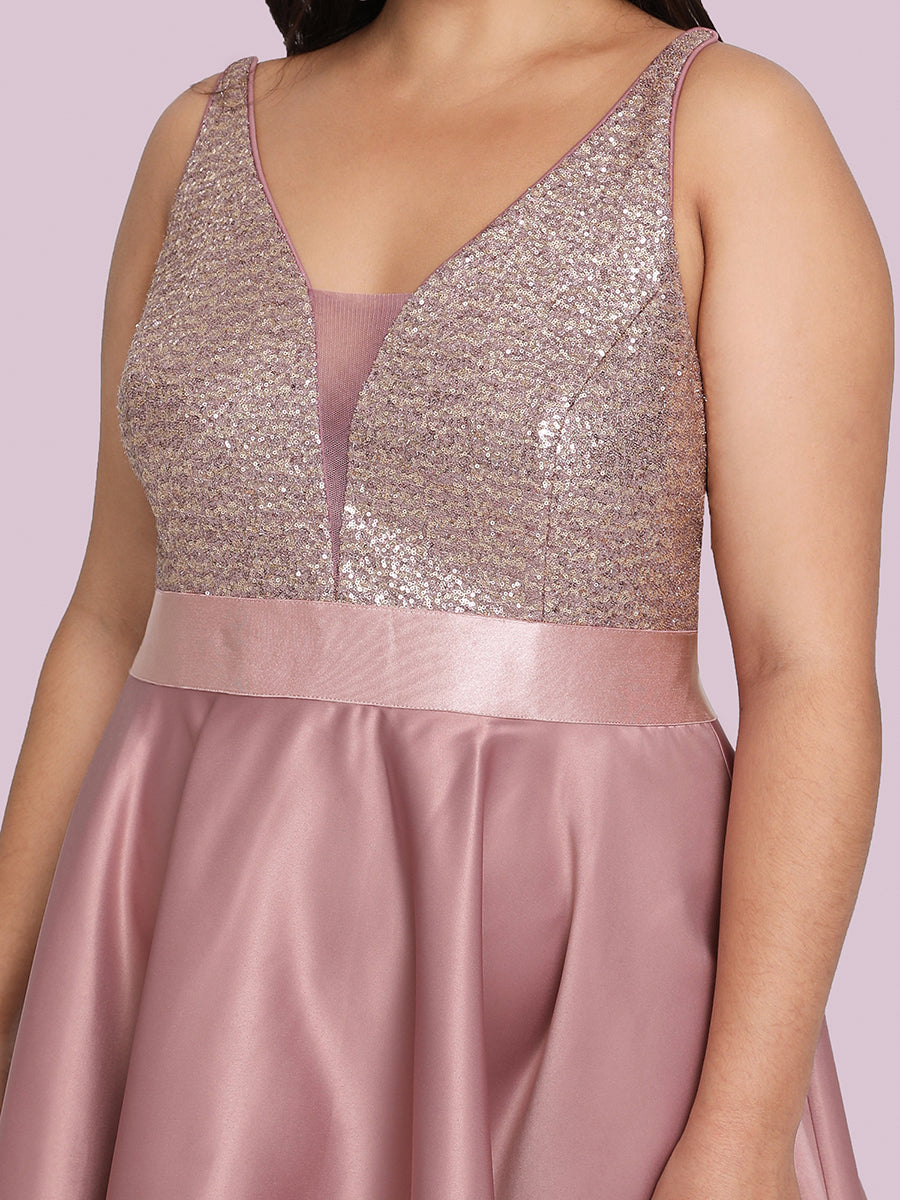 Plus Size Shiny High-Low Prom Dresses for Women