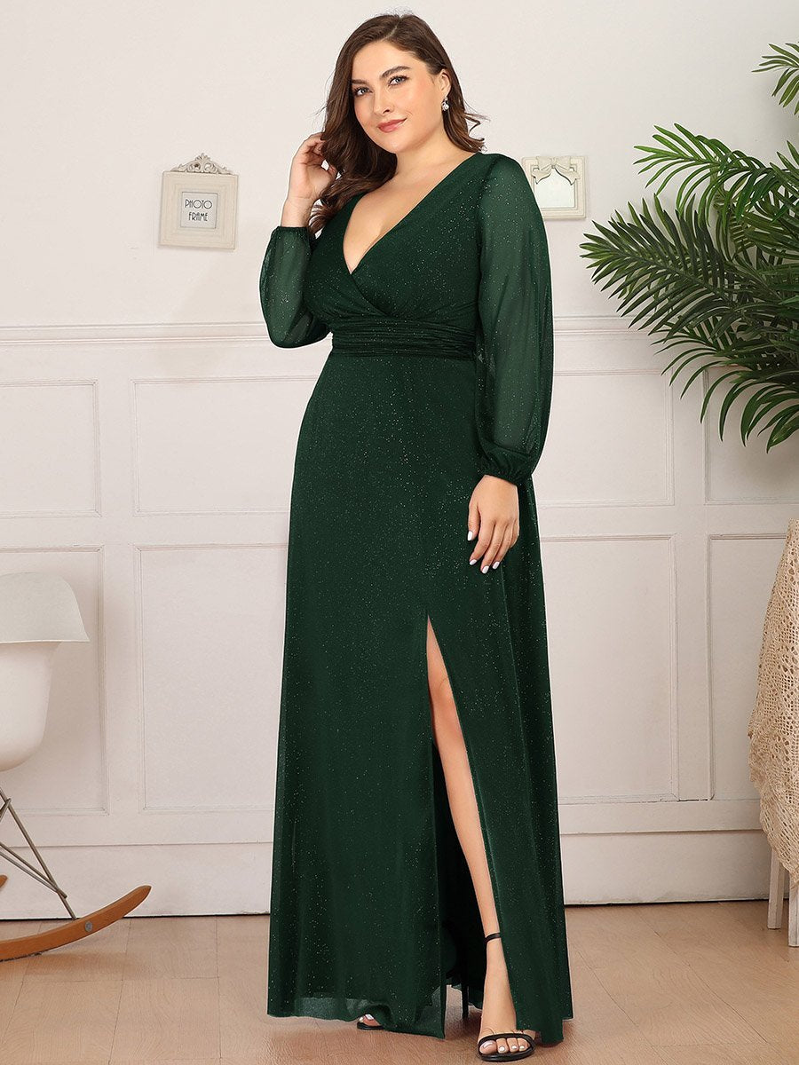 Women's Sexy V-Neck Shiny Wholesale Plus Size Evening Dresses