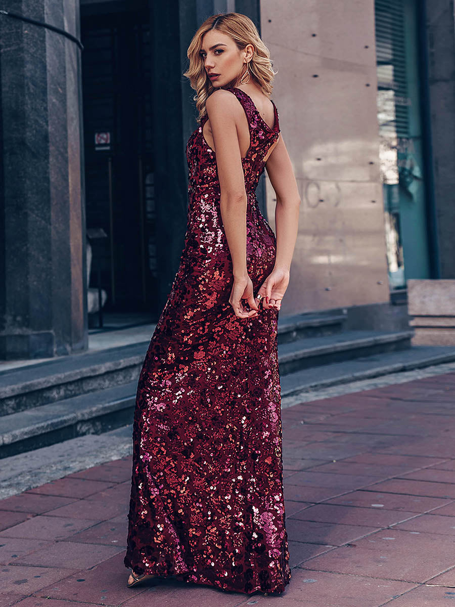 Sexy Deep V Neck Mermaid Evening Dress with Sequin