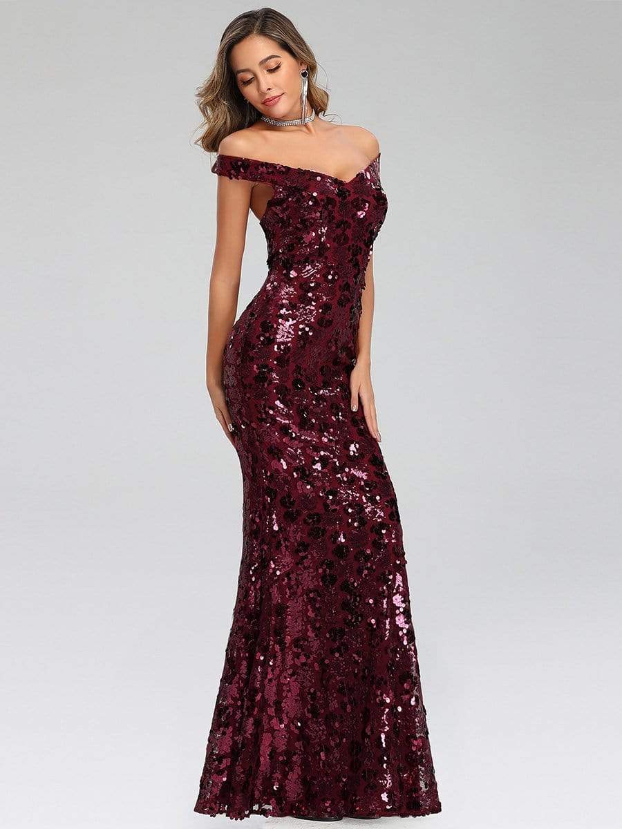 Sexy Deep V Neck Mermaid Evening Dress with Sequin