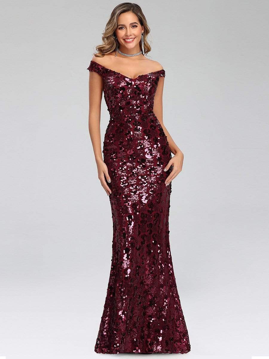 Sexy Deep V Neck Mermaid Evening Dress with Sequin