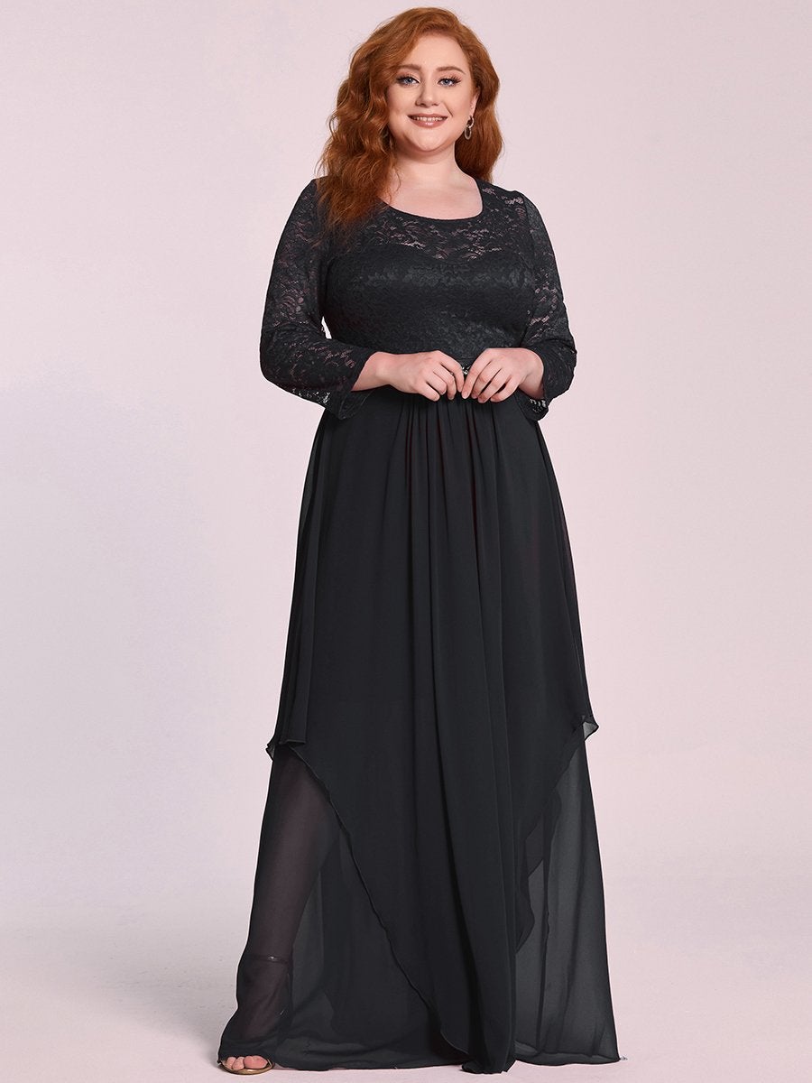 Round Neck Wholesale Chiffon Bridesmaid Dress With Long Lace Sleeves