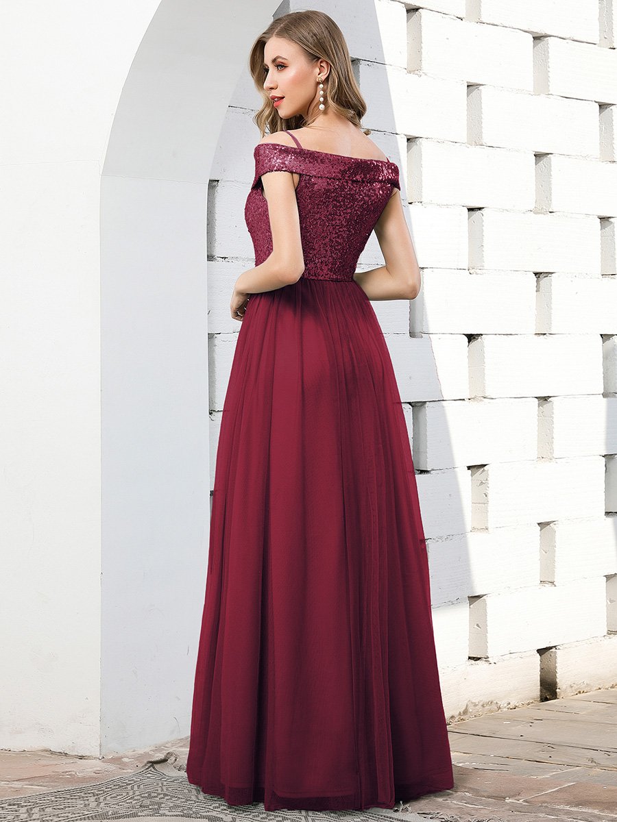 Wholesale Romantic Off Shoulder Tulle and Sequin Bridesmaid Dress