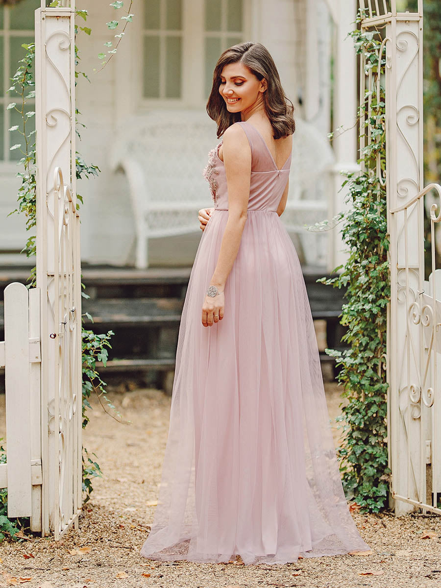 Women's A-Line Floral Appliques Wedding Party Wholesale Bridesmaid Dress
