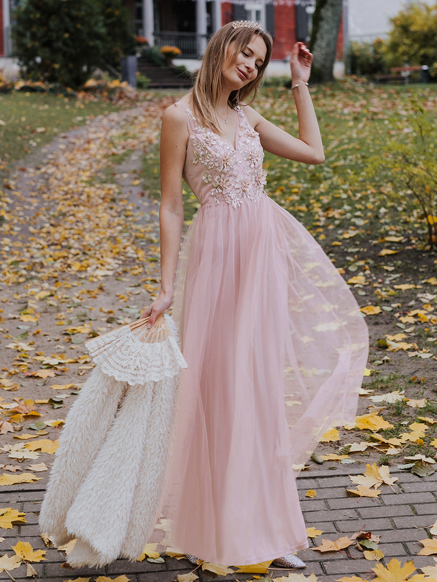 Women's A-Line Floral Appliques Wedding Party Wholesale Bridesmaid Dress