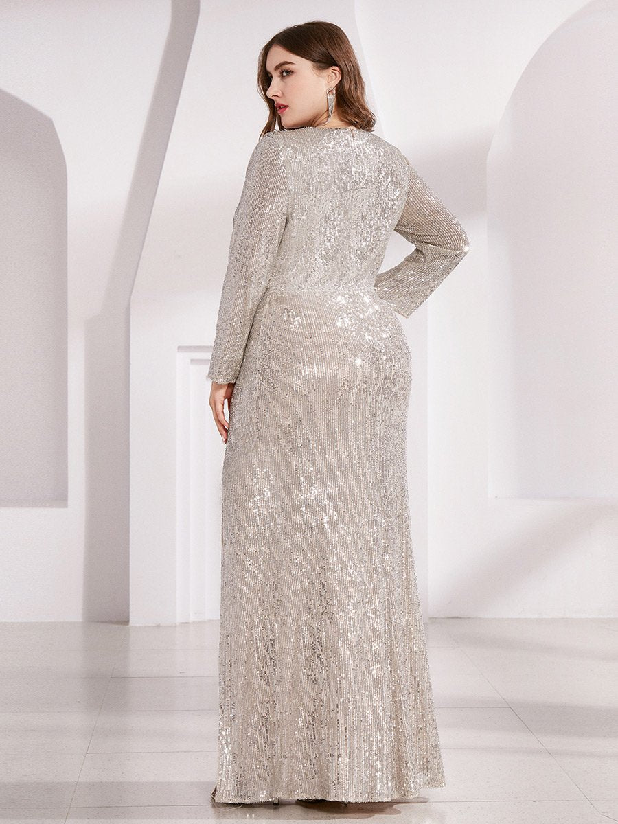 Shiny V Neck Plus Size Sequin Wholesale Evening Party Dress