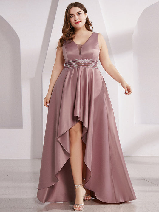 Color=Orchid | Plus Size Women'S V-Neck High Low Cocktail Party Maxi Dress-Orchid 1