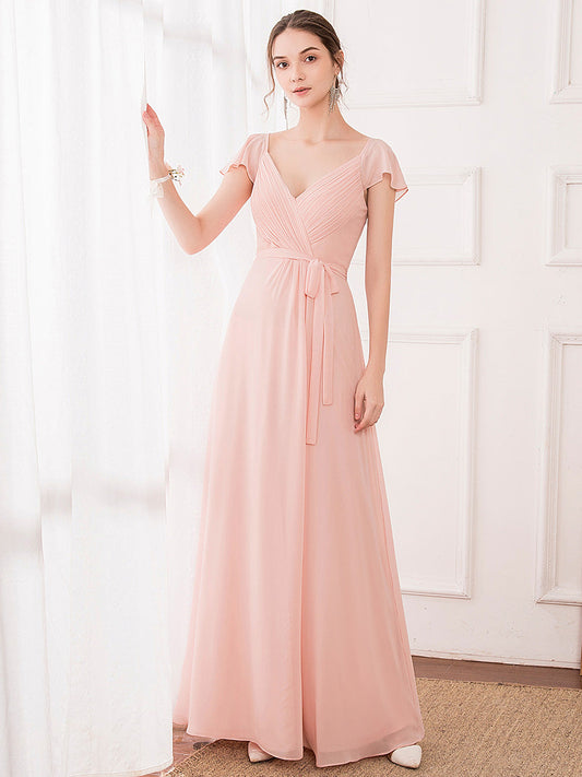 Color=Pink | Women'S Elegant A-Line Ruffles Sleeve Bridesmaid Dresses Ep00892-Pink 1
