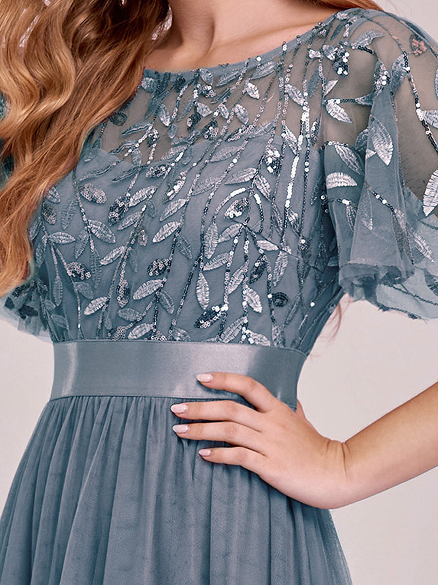 Sequin Print Floor-length Wholesale Evening Dresses with Cap Sleeve