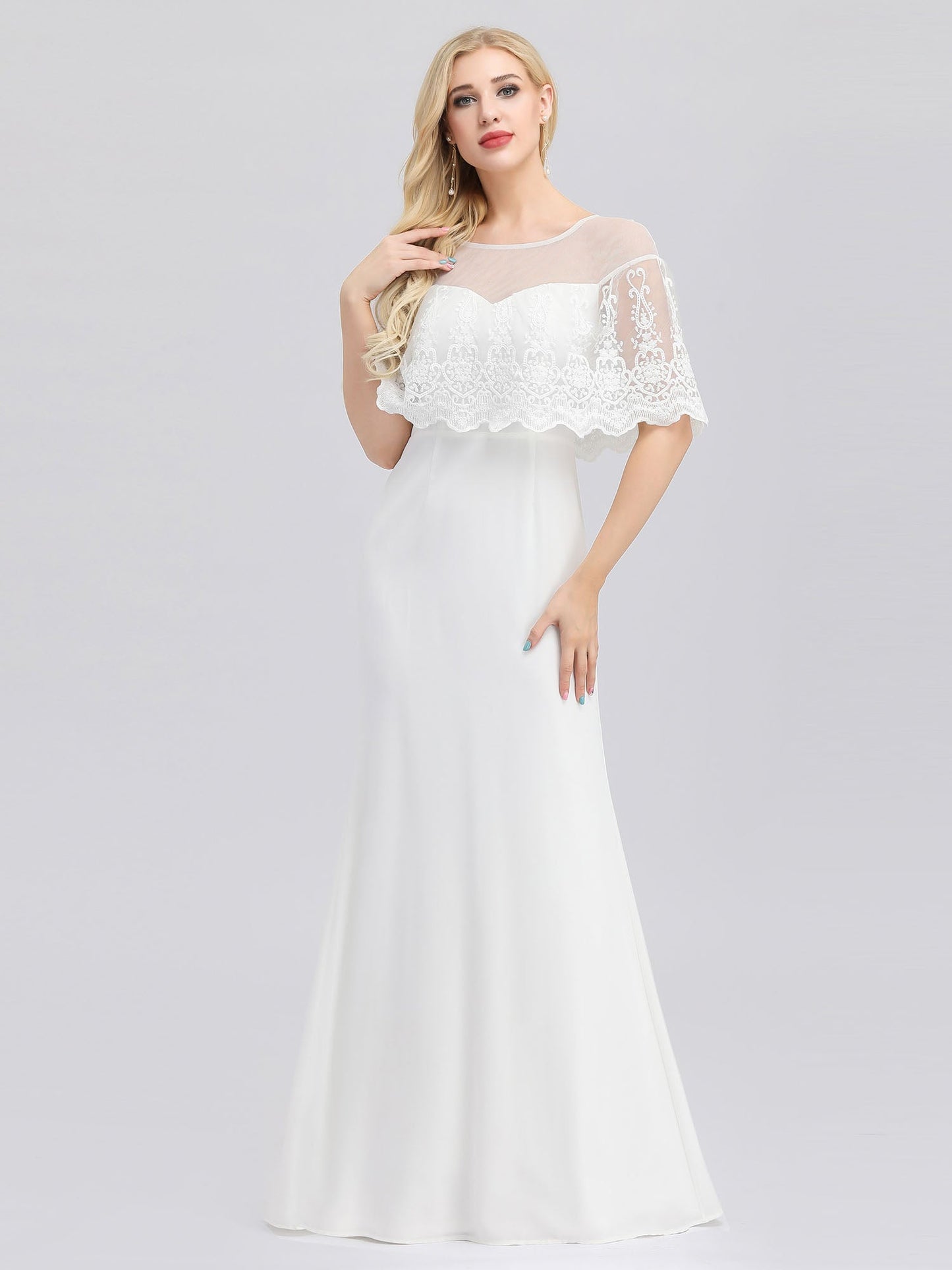 Color=White | Women'S Sweetheart Illusion Ruffle Sleeves Floor-Length Bridesmaid Dresses Ep00931-White 10