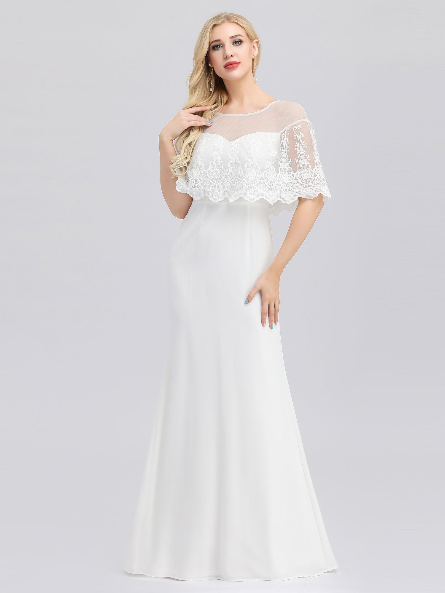 Color=White | Women'S Sweetheart Illusion Ruffle Sleeves Floor-Length Bridesmaid Dresses Ep00931-White 10