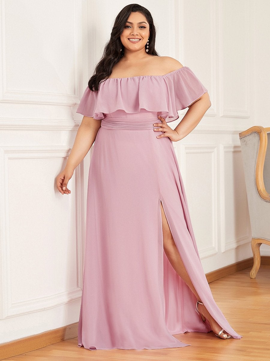 Women's Plus Size Ruffle Thigh Split Wholesale Bridesmaid Dresses