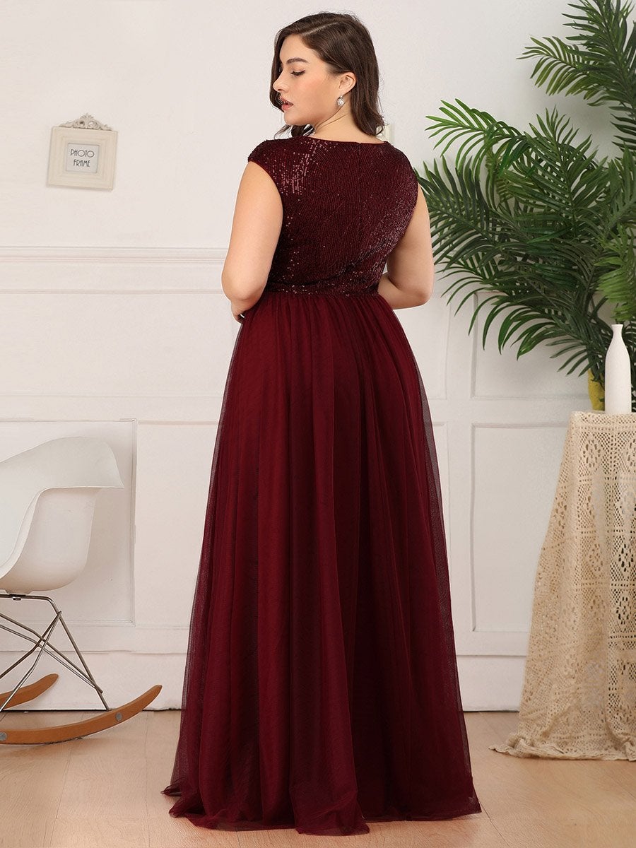 Plus Size Maxi Sequin Wholesale Prom Dresses With Cap Sleeve