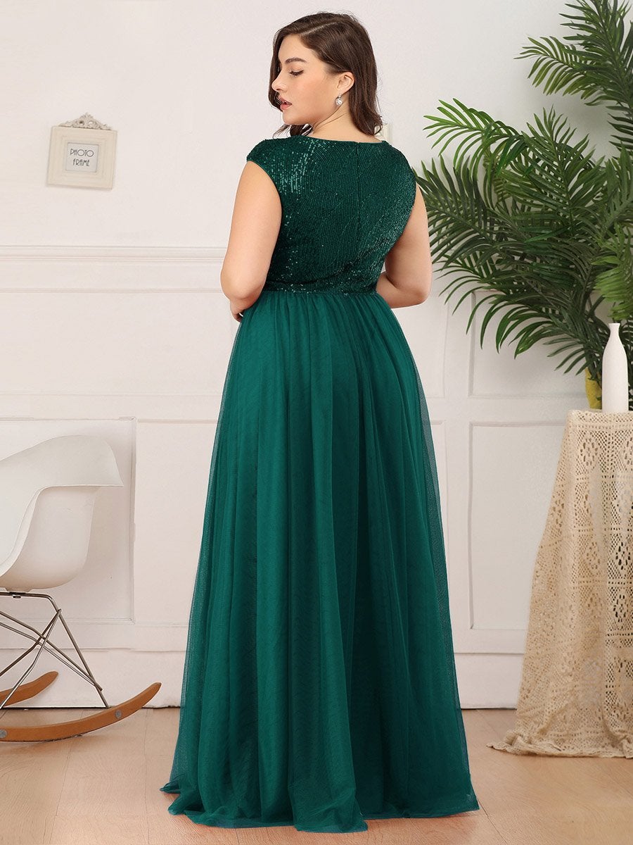 Plus Size Maxi Sequin Wholesale Prom Dresses With Cap Sleeve