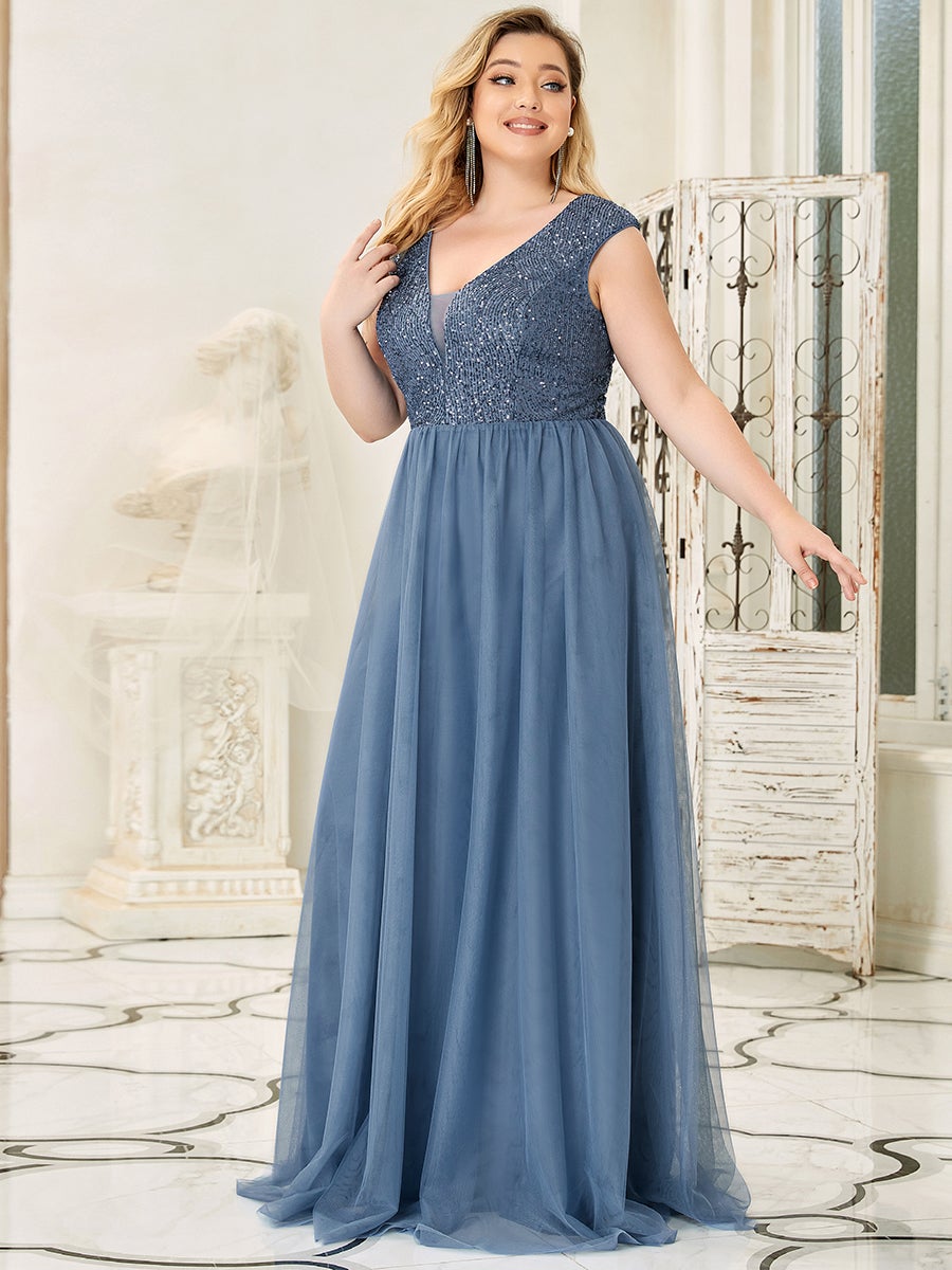Plus Size Maxi Sequin Wholesale Prom Dresses With Cap Sleeve