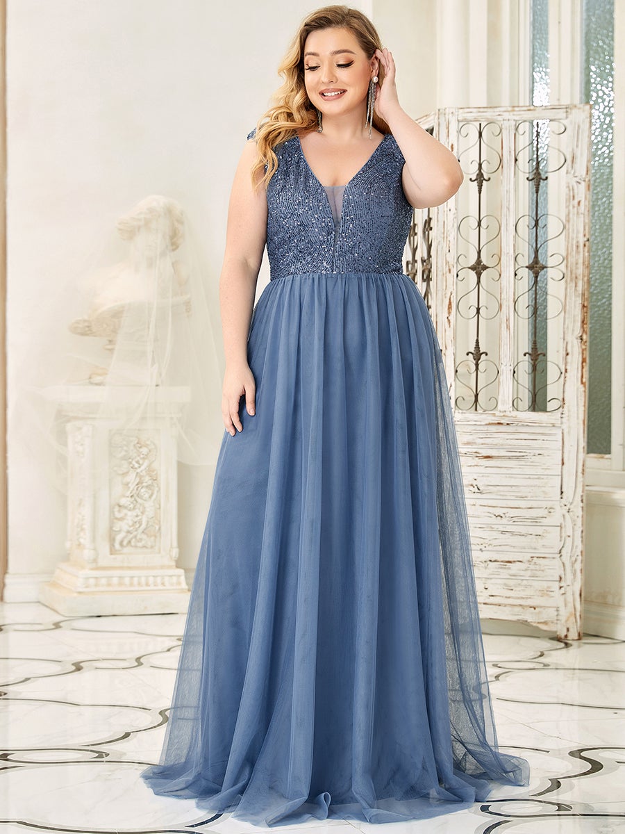 Plus Size Maxi Sequin Wholesale Prom Dresses With Cap Sleeve