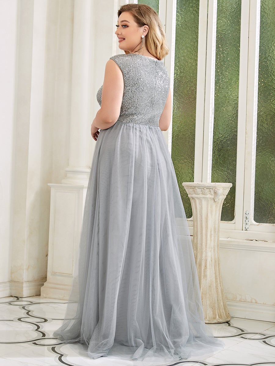 Plus Size Maxi Sequin Wholesale Prom Dresses With Cap Sleeve