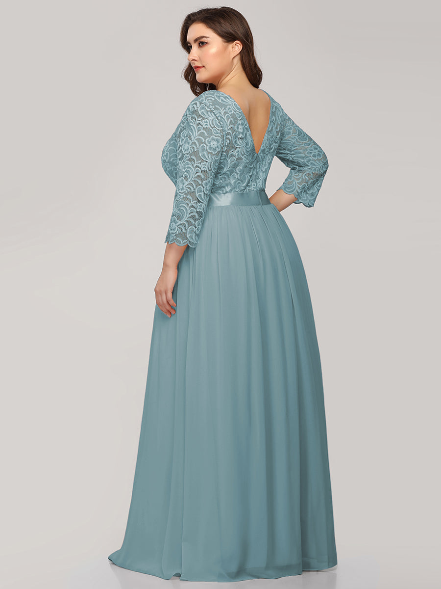 Plus Size Lace Wholesale Bridesmaid Dresses with Long Lace Sleeve