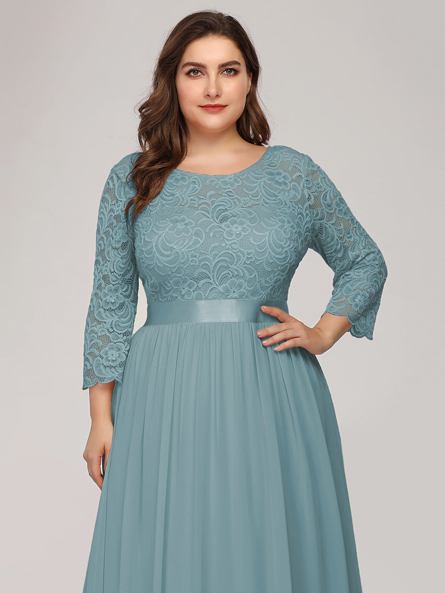 Plus Size Lace Wholesale Bridesmaid Dresses with Long Lace Sleeve