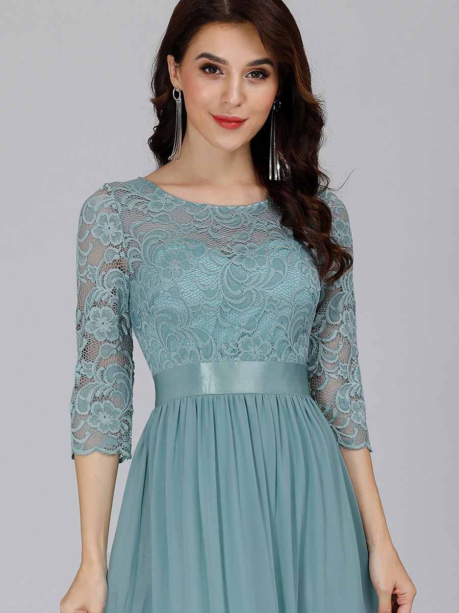 Elegant Empire  Waist Wholesale Bridesmaid Dresses with Long Lace Sleeve