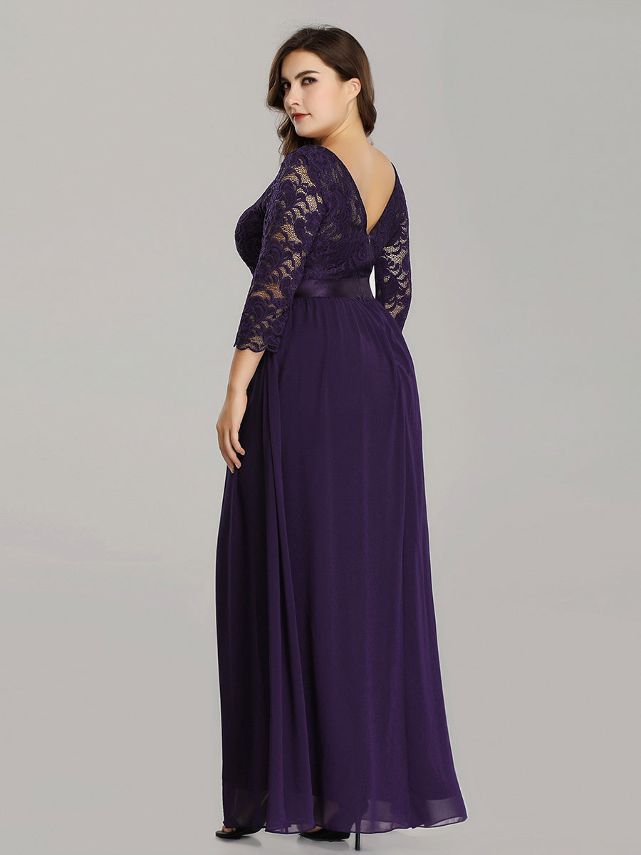 Plus Size Lace Wholesale Bridesmaid Dresses with Long Lace Sleeve