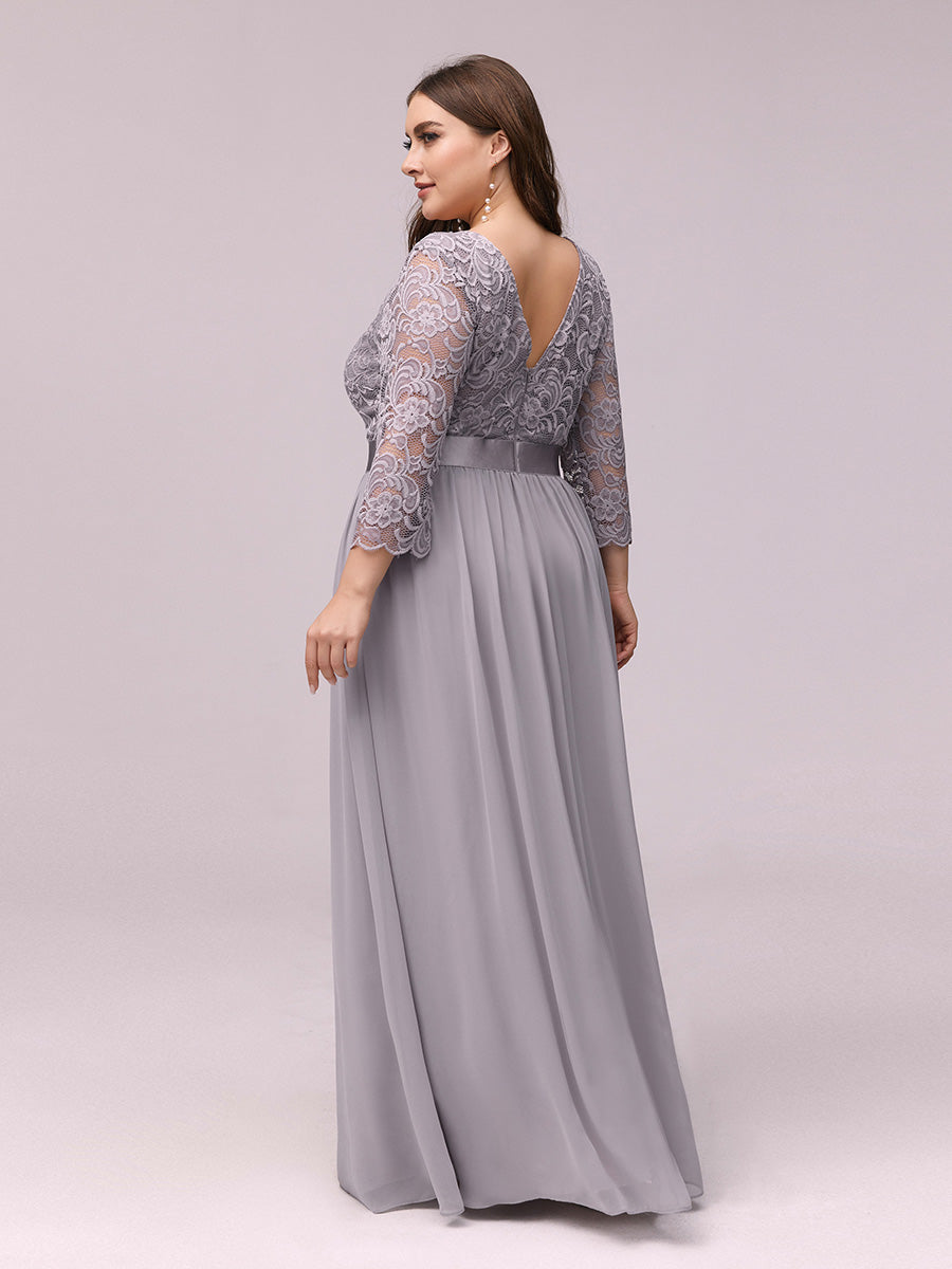 Plus Size Lace Wholesale Bridesmaid Dresses with Long Lace Sleeve
