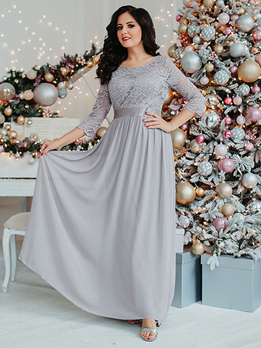 Plus Size Lace Wholesale Bridesmaid Dresses with Long Lace Sleeve
