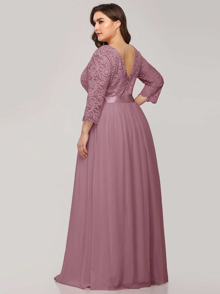 Plus Size Lace Wholesale Bridesmaid Dresses with Long Lace Sleeve