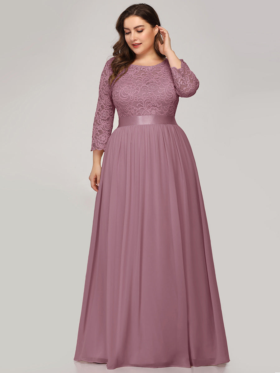 Plus Size Lace Wholesale Bridesmaid Dresses with Long Lace Sleeve