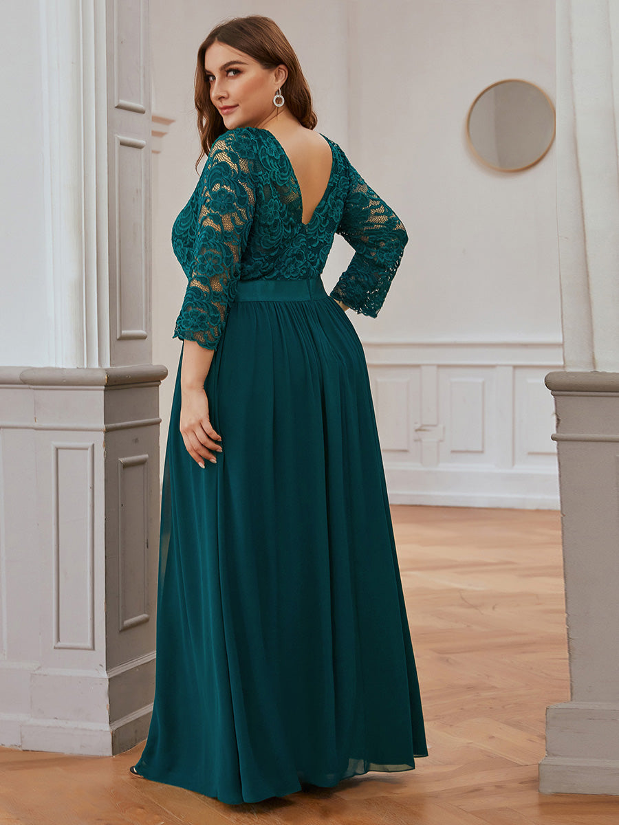 Plus Size Lace Wholesale Bridesmaid Dresses with Long Lace Sleeve