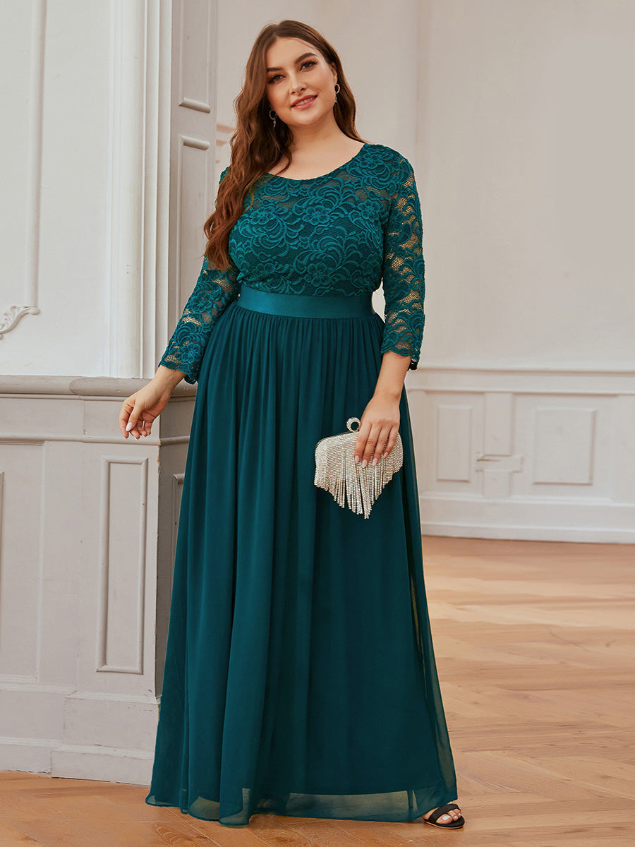 Plus Size Lace Wholesale Bridesmaid Dresses with Long Lace Sleeve