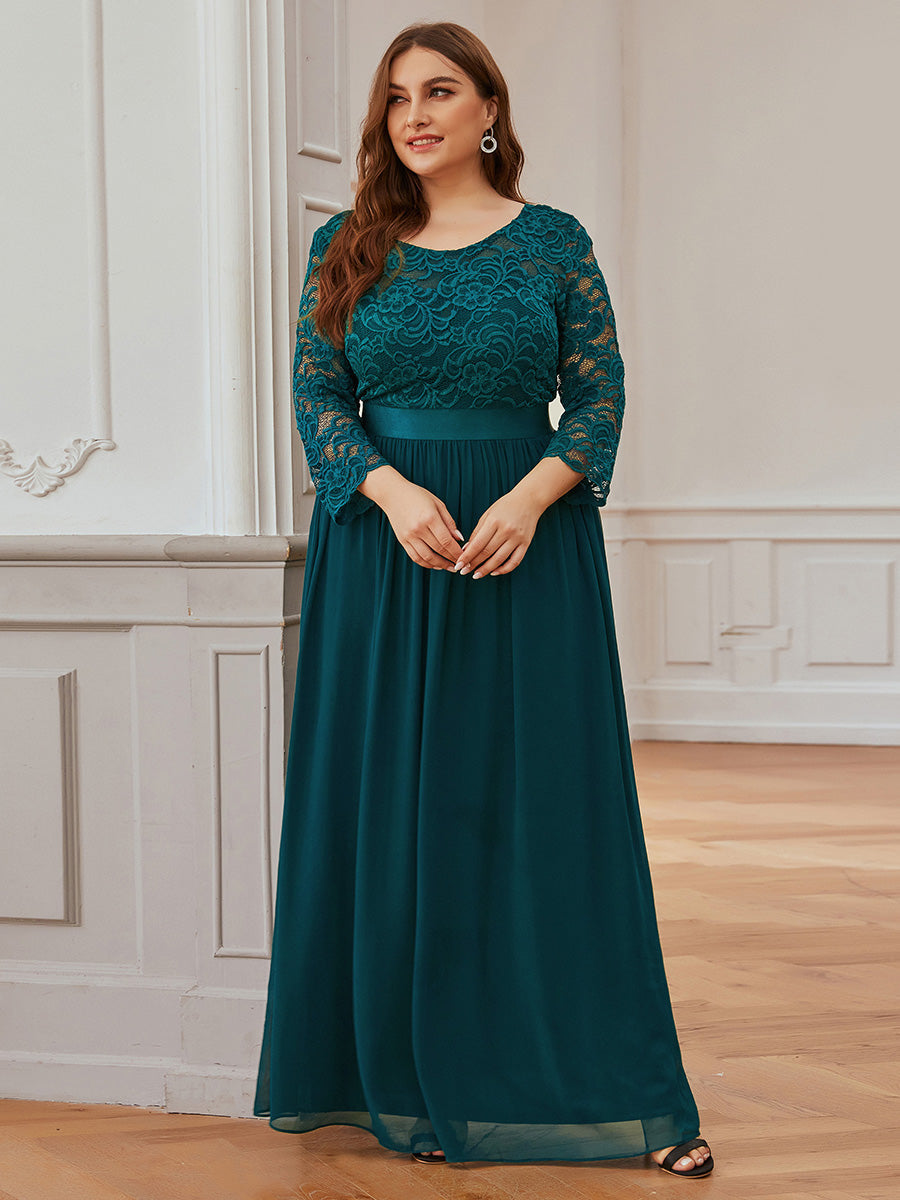 Plus Size Lace Wholesale Bridesmaid Dresses with Long Lace Sleeve