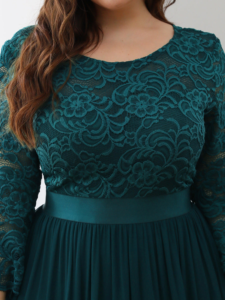 Plus Size Lace Wholesale Bridesmaid Dresses with Long Lace Sleeve
